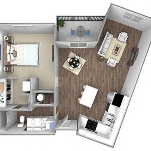 Floor Plan B3B: 1 Bedroom, 1 Bathroom - 851 SF